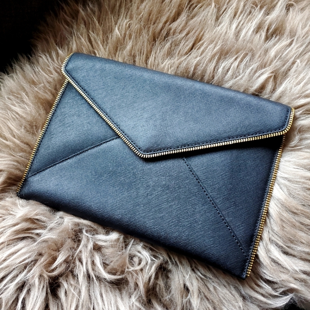 REBECCA MINKOFF Leo Saffiano Leather Clutch